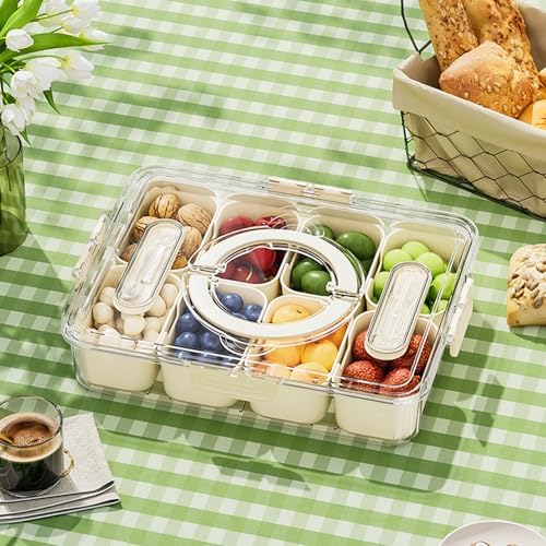 2 Pack Divided Serving Tray with lid and Handle, 8 & 4 Compartments