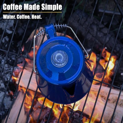 WILD Deluxe Camping Percolator Coffee Pot - Glazed Enamel Finish - Stainless Steel Internal Components - Hanging Handle - Clearview Glass Top - 10 Cups