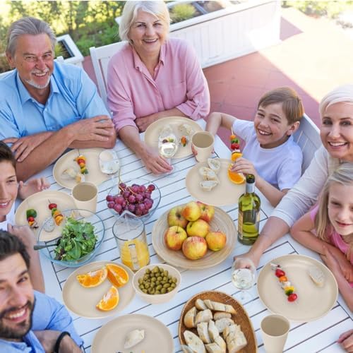 24 Pcs Wheat Straw Dinnerware Sets for 6- Unbreakable Reusable Plates and Bowls Sets Lightweight BPA Free Dishwasher, Microwave Safe Bowls and Cups- Camping Dishes for Dessert with Bowls