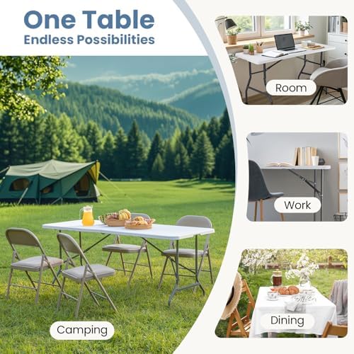 Sweetcrispy 4 FT Folding Picnic Table, Easy to Fold and Store