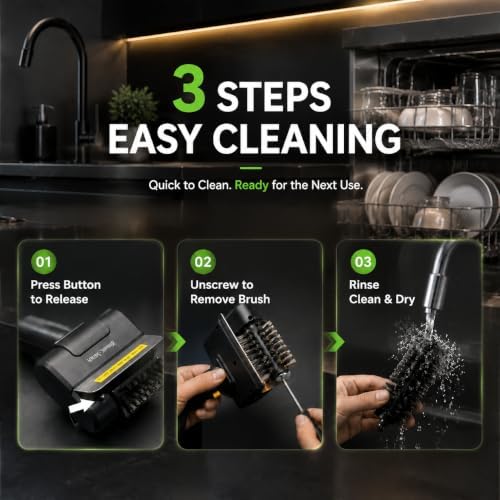 Electric Grill Brush, Portable Power BBQ Cleaner with 1100 RPM Motor, 304 Stainless Steel Head, Dual Safety Lock, Type-C Rechargeable Grill Master Cleaner for Iron, Gas & Charcoal Grills, Black