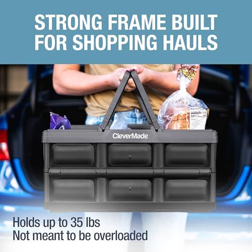 CleverMade Collapsible Shopping Basket, 32L Storage Crate, 1 Pack, Stone
