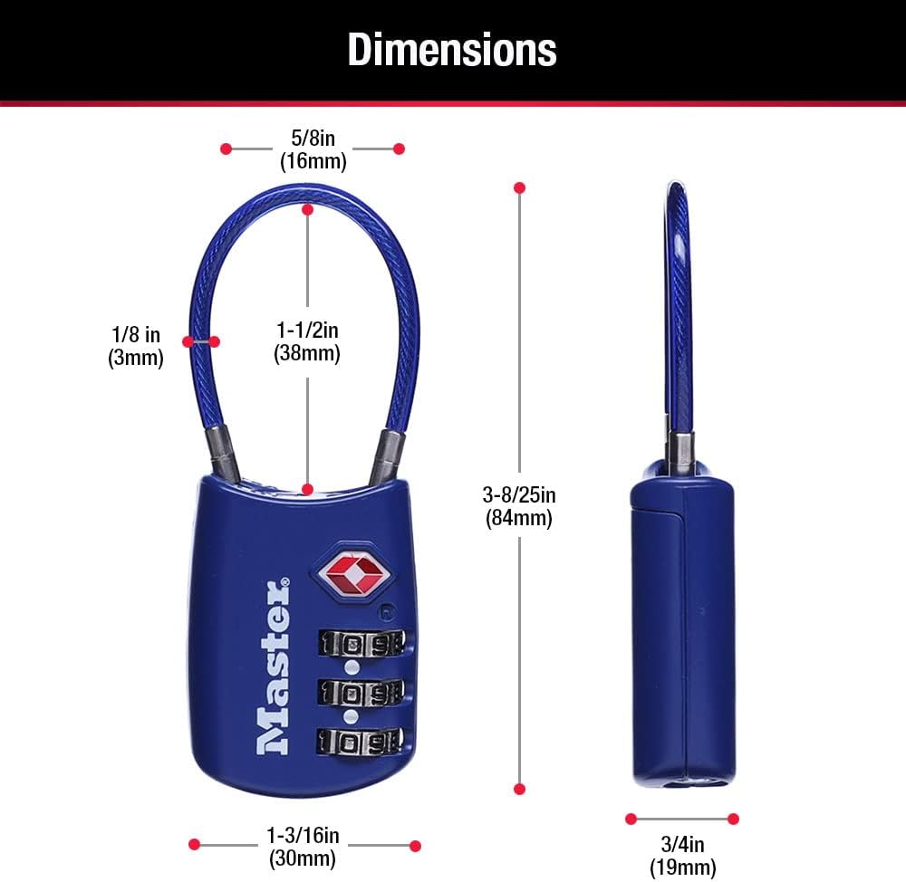 Master Lock Blue Set Your Own Combination TSA Approved Luggage Lock, Travel Zipper Padlock is Perfect for Suitcases, Bags, or Backpacks, 4 Pack, 4688BLUEC4