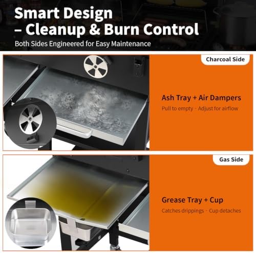 Propane Gas and Charcoal Combo Grill with Side Burner