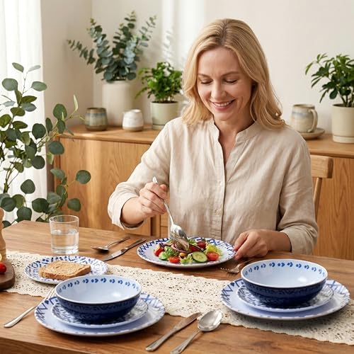 12Pcs Melamine Dinnerware Set - Unbreakable Plates and Bowls Set