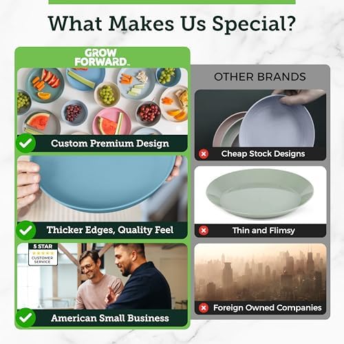 Grow Forward Premium Wheat Straw Plates and Bowls Sets - 8-Piece Wheat Straw Dinnerware Sets - Unbreakable & Reusable Microwave Safe Plastic Dinner Plates for Outdoors, RV, Camping Dishes - Oasis