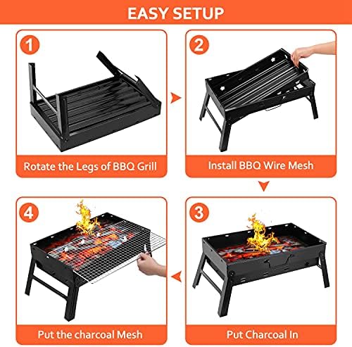 Moclever Folding Portable Charcoal Grill – Stainless Steel Mini BBQ Grill for Outdoor Cooking, Camping, Picnics, Beach, Tailgating, Compact & Easy to Carry