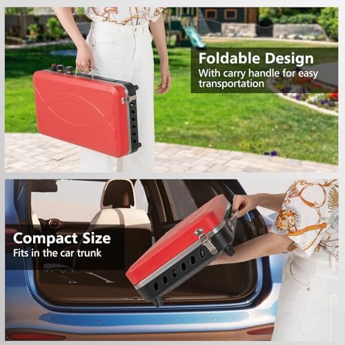 LDAILY 2-Burner Portable Gas Grill, Portable BBQ Grill Propane with Removable Legs, 20,000 BTU Dual Cooking Zones, Wind Guard & Foldable Design, Outdoor Camping Stove, Picnics, Party (Red)