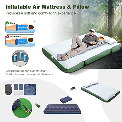 DORTALA 2-Person Tent Cot, Foldable Elevated Camping Tent w/Air Mattress & Sleeping Bag, Portable Dome Camping Tent Cot for Hiking, Camping & Picnic