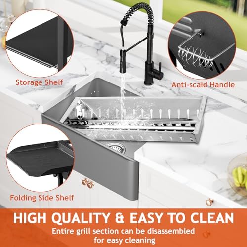 Portable Charcoal Grill, Folding Barbecue Grill with Baking Pan, Carry Bag & Storage Shelf, Outdoor BBQ Smoker for Camping, Garden, Party, Picnic and Patio Cooking