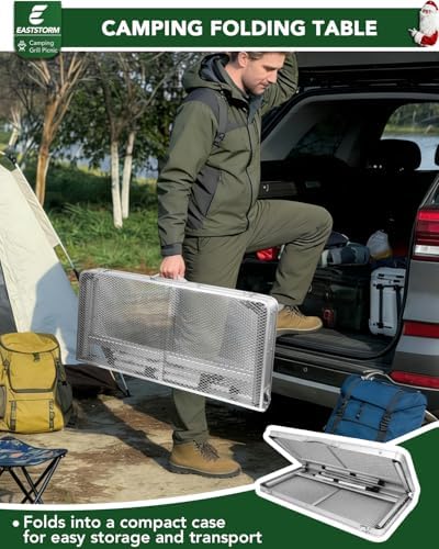 Square Folding Card Table with Adjustable Height (12" & 26"), Silver Portable Metal Mesh Table for Camping, BBQ, Picnic, Game, Patio & Indoor Use, Fits 2–4 People, Lightweight 7.6 lb, Supports 66 lb