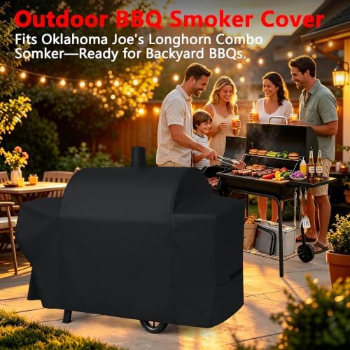 i COVER Grill Cover for Oklahoma Joe's Longhorn Combo Charcoal Gas Smokers & Grills Protection Heavy Duty Waterproof Patio Outdoor Canvas Barbeque BBQ Smoker Covers