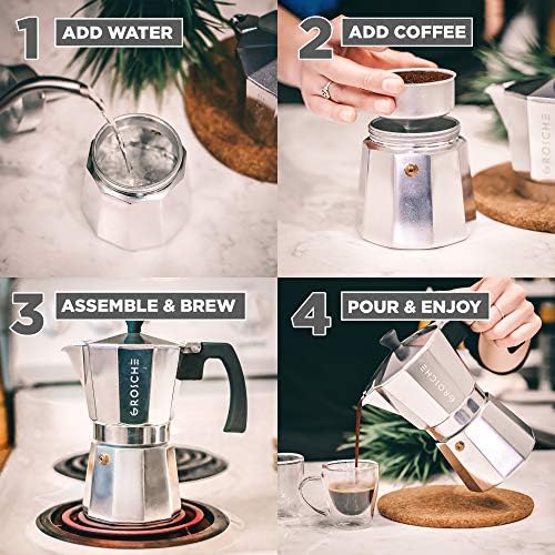 GROSCHE Milano Stovetop Espresso Maker Moka Pot 9espresso Cup 15.2oz Silver