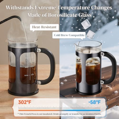 Veken French Press Coffee Maker, No Plastic Touching Cafe,34oz 1 L Cafetera