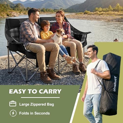 Youtanic Double Camping Chair, Heavy Duty 650lbs Padded Loveseat for Adults