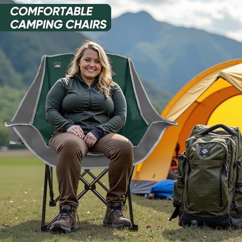 Northroad 2 Pack Oversized Camping Chair,Outdoor Padded Folding Lawn Chair w/Cup Holder,Carry Bag for Beach, Hiking, and Picnics,Heavy-Duty 300-lbs Capacity, Grey&Green