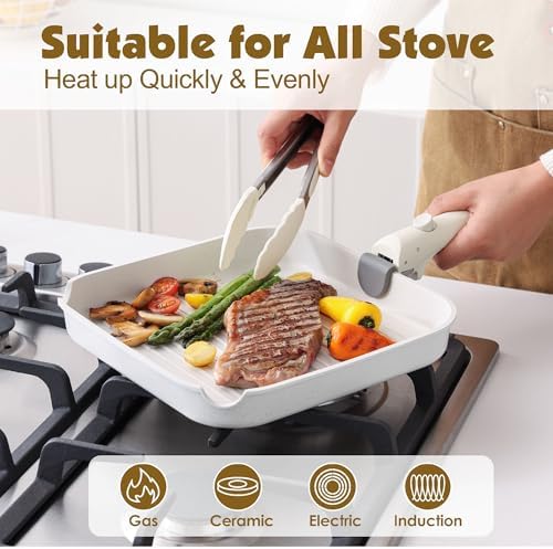SENSARTE 17 Piece Nonstick Detachable Handle Pots and Pans Set White
