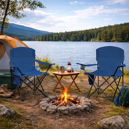 Folding Camping Chair with Cup Holder & Side Storage Bag 300lbs Capacity Lightweight High Back Portable for Beach, Picnic, Sport, Cyan