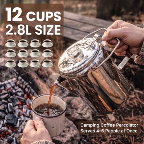 KingCamp Percolator Coffee Pot,304 Stainless Steel,Large Capacity,12 Cup
