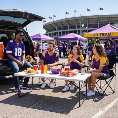 2 Pack 4 FT Folding Table with Adjustable Height, Heavy Duty Fold in Half Utility Table, Portable Plastic Picnic Table, No Assembly Card Table for Camping, BBQ, Party, RV Travel