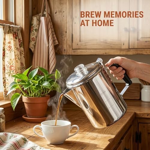 Cididu Camping Coffee Pot Stainless Steel, Coffee Pot Outdoors, Durable Stove Top Brew Coffee Maker on Fire, Ideal for Group Camping, Hiking, Backpacking, RV and Travel, 9 Cups