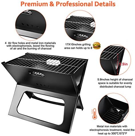 Portable Charcoal Grill, Moclever Space-saving & Foldable BBQ Barbecue Grill, Large Grilling Surface and Capacity Grill for Camping, Travel, Garden, Outdoor