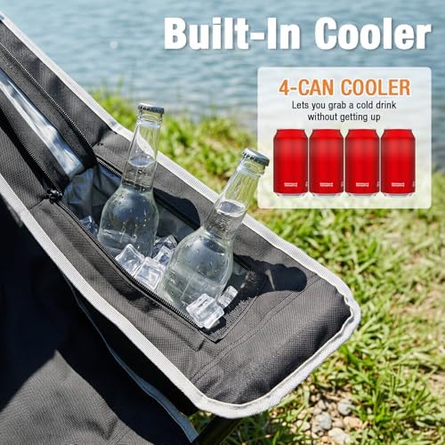 Romswi Lightweight 2Pcs Camping Chairs for Adults, Folding Lawn Chair with 4-Can Cooler Bag, Cup Holder,Collapsible Portable Outdoor Chair for Tailgating, Beach, Fishing,Black