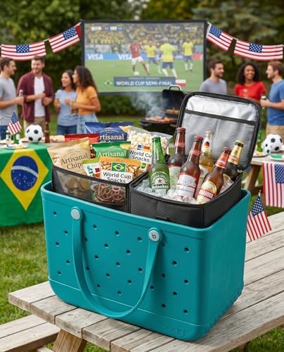 Insulated Cooler Organizer Insert Compatible with XL Bogg Bag,2-in-1 Dry-Wet Separate Tote Insert Leakproof Cooler&Mesh Storage Bag,Bogg Bag Accessories for Beach,Camping