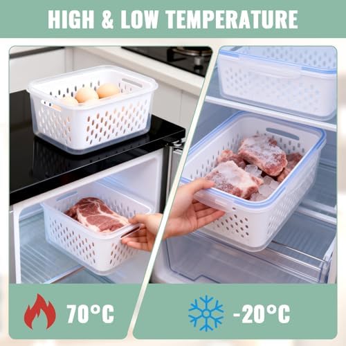 3 PCS Fruit Storage Containers for Fridge with Removable Colander