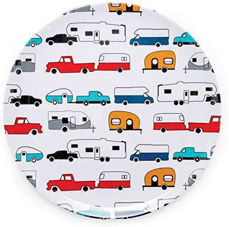 Camco Life is Better at The Campsite Large Dinner Plate - White with Multicolor Retro RV, Camper, and Trailer Print, BPA Free, Melamine (53224)