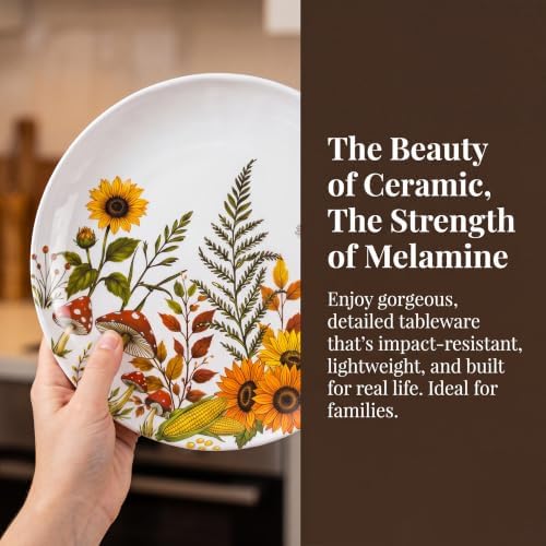 12-Piece Melamine Dinnerware - Sunflower Bird Plates and Bowls Set