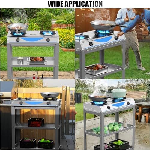 Propane Gas Stove,2 Burner Propane Burner, with Removable Leg,Auto Ignition Camping Stove,Portable Gas Stove for RV, Apartment, Outdoor
