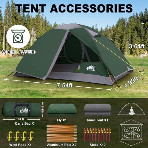 camppal 2 Person Backpacking Tent Waterproof Lightweight 2 Man Camping Tent