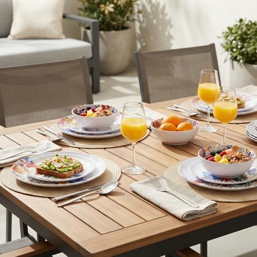 Melamine Dinnerware Set for 4,12 Piece Plates and Bowls,Unbreakable Dishes