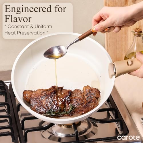 CAROTE Pots and Pans Set Non Stick, Detachable Handle Cookware, 21pcs,White