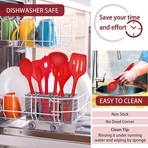 P&P CHEF Red Kitchen Utensils, Silicone Cooking Utensil Set of 7