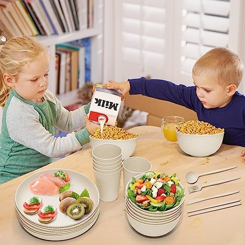 Wheat Straw Dinnerware Sets -DAPIPIK 42 Piece Unbreakable Dinnerware Sets for 6, Kitchen Plates and Bowls Set, Lightweight Camping Plates Cups and Bowls Set.Dishwasher Microwave Safe Dinnerware