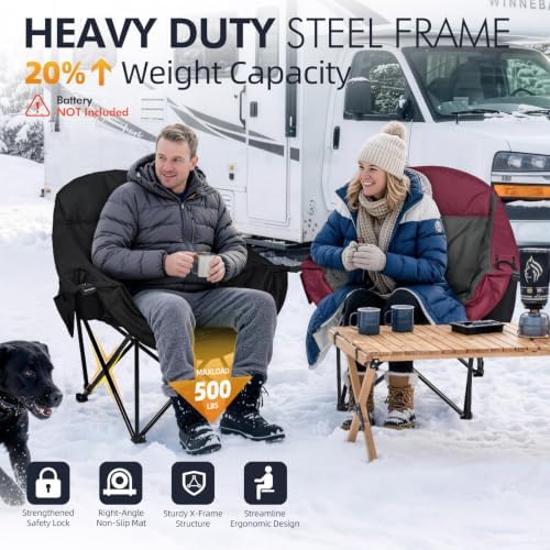 Heated Oversized Camping Chair 2 Pack - Heavy Duty Padded Outdoor Chairs