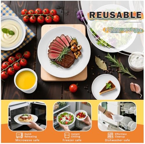 Wheat Straw Dinnerware Sets Service for 8, 32 Piece Plates and Bowls Sets, Microwave & Dishwasher Safe Dishes, Perfect for Kitchen Camping Picnic RV Dorm - White
