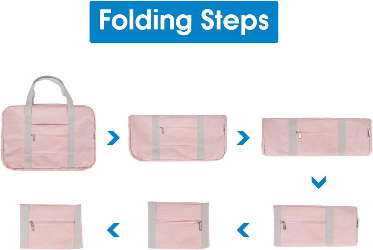 For United Airlines Foldable Carry on Bag 22x14x9 Travel Duffel Bag Packable luggage Duffle for Women and Men 40L (Pink (With Shoulder Strap))