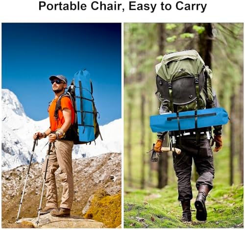 Folding Camping Collapsible Chairs Heavy Duty Lawn Chair with Cooler Bag, Storage Pocket, Waterproof Bag Outdoor Arm Chair, Supports 225LBS, Blue