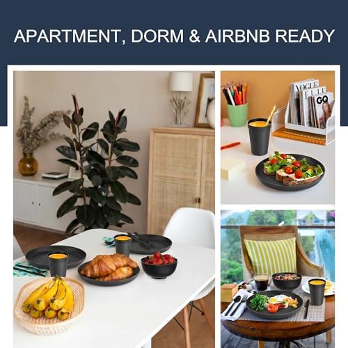 56 Piece Plates and Bowls Sets for 8, Unbreakable Dinnerware Set