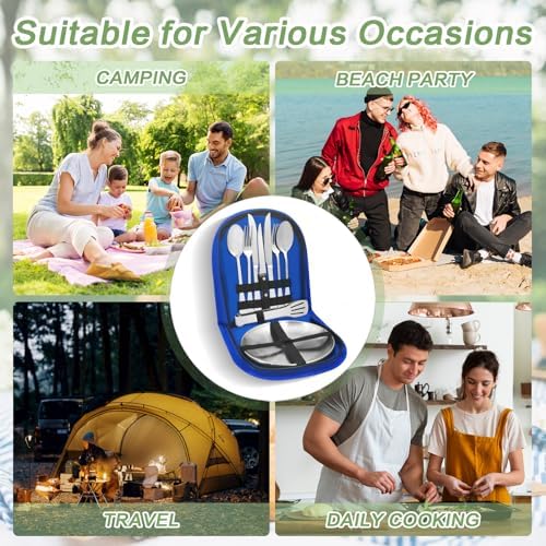 Camping Utensils, Camping Essentials 2-4 Person 11pcs/21PCS with Spoons Plates Forks Knives Travel Utensils with Case, Accessories Set for Grill Outdoor Car Picnic Essentials