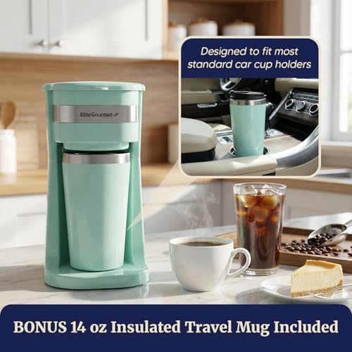 Elite Gourmet EHC113M Personal Single-Serve Compact Coffee Maker, Mint