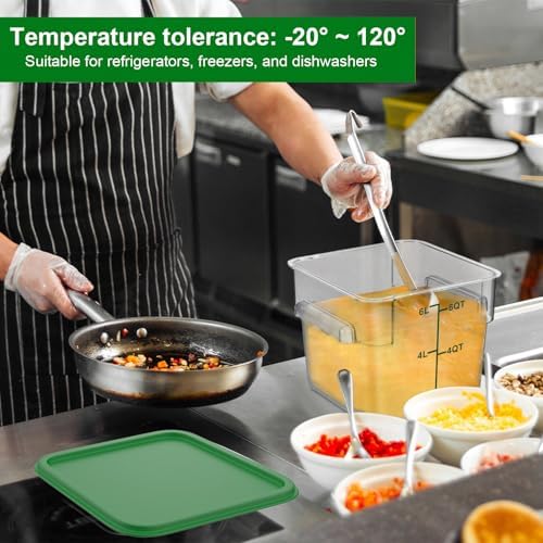 FoldTier 2 Pieces Square Food Storage Containers Polycarbonate Clear Food Container with Lid Commercial Food Storage with Graduations for Commercial Kitchen Dough Marinating Meat(Green, 6 Qt)
