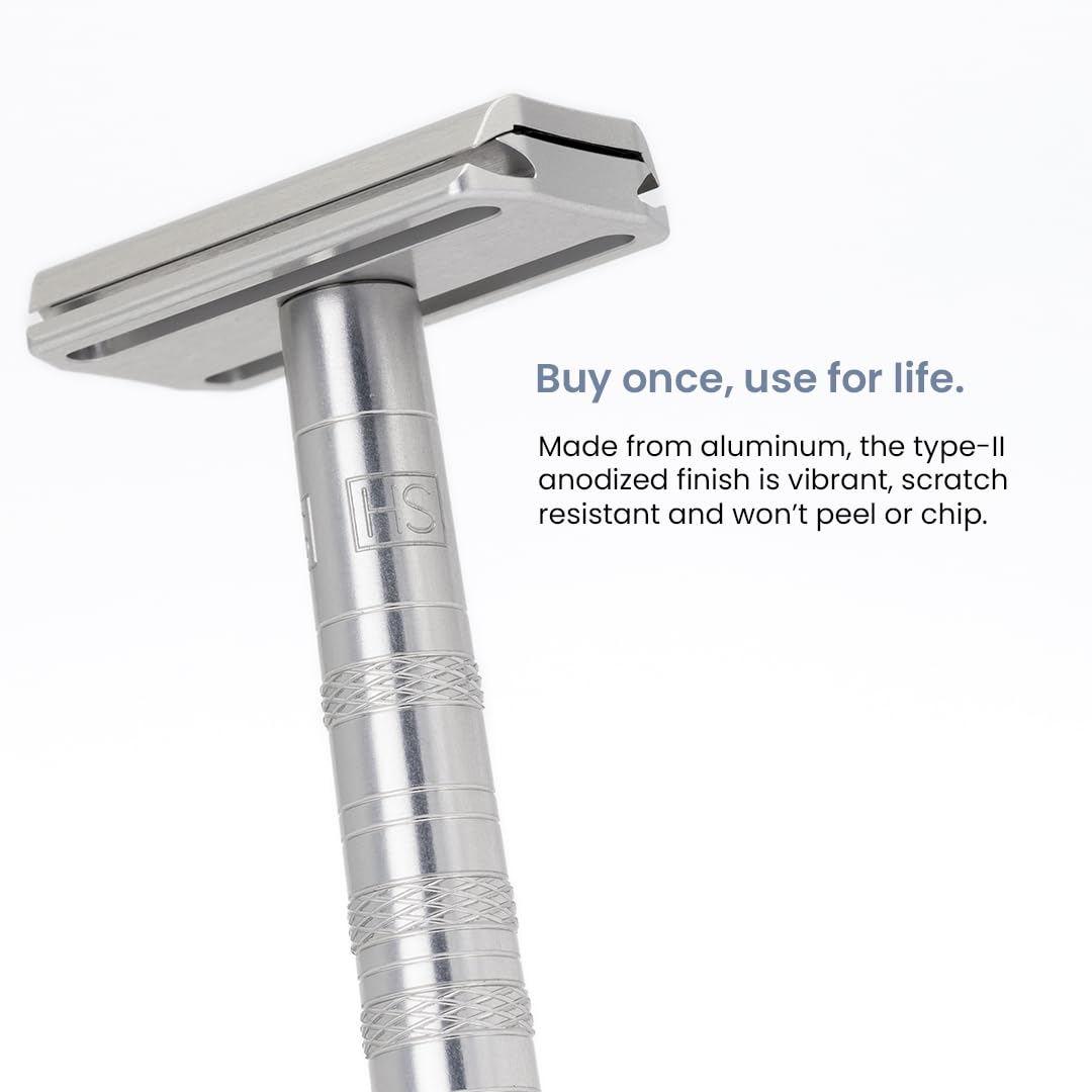 Henson Shaving Razor - Jet Black Double Edge Safety Razor with 5 Spare Blades - 30° Angled Precision With Superior Blade Rigidity- Reusable Single Blade Razors For Men and Women - Mild Aggression