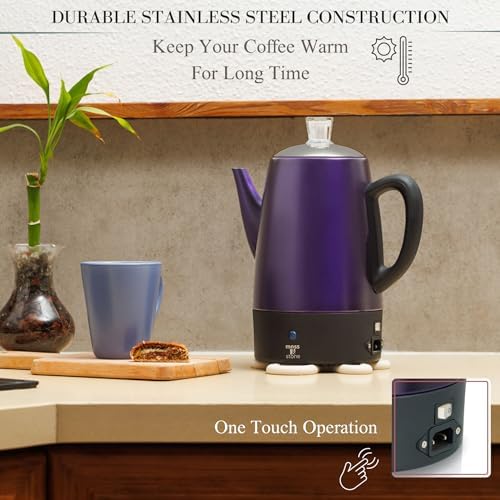 Moss & Stone 10 Cup Purpale Electric Percolator Coffee Pot, Stainless Steel