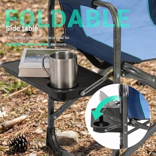 Overmont Folding Camping Chair with Side Table, Cooler Bag, 400 lb Capacity