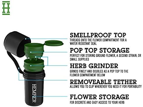 Hemper Keeper 3-in-1 Grinder & Storage Container – Compact Organizer with Removable Grinder, Dual Compartments for Raw & Ground Materials, Travel-Friendly with Clip Attachment - (Black)