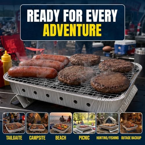 Pull Start Fire Grill, Natural Hardwood Charcoal, Portable 3hr Burn, 2 Pack